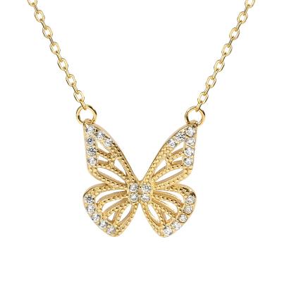 China BOHEMIA 925 Sterling Silver Real 18k Gold Plated Zircon Butterfly Necklace S925 Gold Butterfly Pendant Necklace for sale