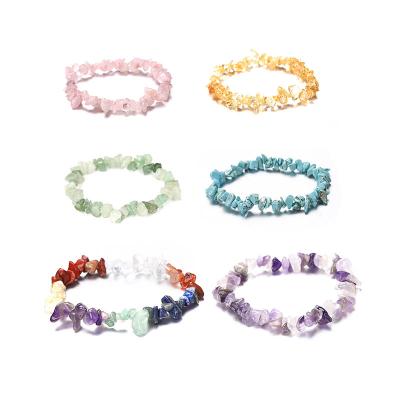 China FASHIONABLE Clear Irregular Stone Bracelet Chip Beads Bracelet Natural Crystal Chakras Yoga Stretch Strand Chakras For Women Men for sale