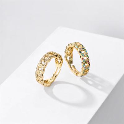 China New CLASSIC Hip Hops Real Gold Plated Colorful CZ Zircon 8MM Cuban Link Ring Color Zircon Cuban Chain Opening Ring For Women for sale