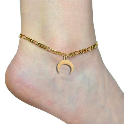 China 2020 TRENDY Foot Jewelry 18k Gold Plated 316L Stainless Steel Figaro Chain Anklet Crescent Moon Anklet Adjustable for sale