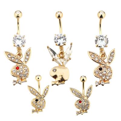 China BodyJewelry FASHIONABLE Piercing Gold Plated Cartoon Rabbits Navel Ring 316l Stainless Steel Surgical Zircon Rabbit Belly Button Rings for sale