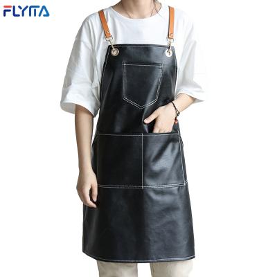 China PU Comfortable Leather Paint Beard Hairdresser Custom Apron Genuine Leather Barber Shop Restaurant Salon Cooking Leather Apron for sale