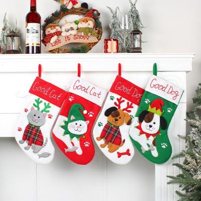 China Festival performance decoration new design cartoon cute Christmas socks cat and dog Christmas gift storage bag Christmas decoration socks for sale