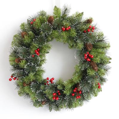 China Red Decoration Garland Wedding Party Decoration Supplies Christmas Fruit Garland Artificial Plant Pine Needle Plastic Pine Cone Wreath for sale