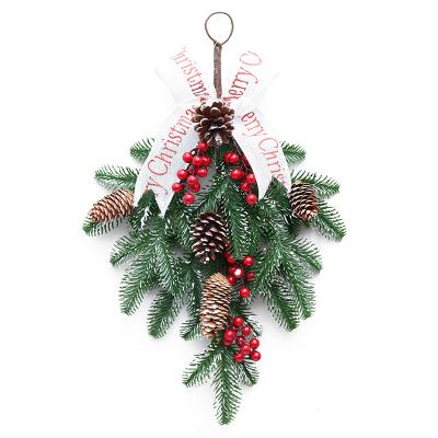 China Rattan Upside Down Garland Christmas Tree Decorations 50cm PE Red Fruit Wall Hanging Hotel Mall Garland for sale