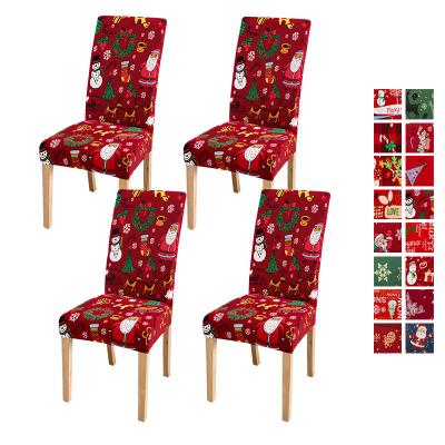 China Has New Elasticity Christmas Chair Covers Seat Cover Santa Printed Elastic Stretch Dining Kitchen Chairs Chair Cover Home Decor for sale