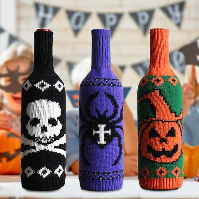 China Garland Halloween Wine Bottle Cover Skull Pumpkin Knitted Champagne Red Wine Bottle Bag Table Decoration Supplies Wholesale for sale