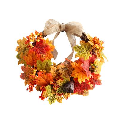 China Home Garland Artificial Wreath Maple Leaf Bow Knot Garland Thanksgiving Decoration Harvest Festival Home Garland for sale