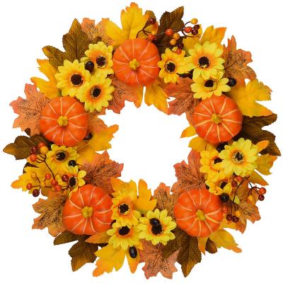 China Artificial Wreath Front Door Home Decor Fall Thanksgiving Berry Decoration Maple Garland Rattan Pumpkin Wreath 50cm Halloween for sale