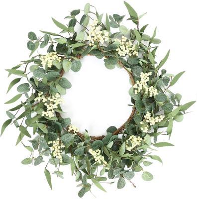 China Garland Green Eucalyptus Wreath Artificial Eucalyptus Leaves Wreath Spring Summer Greenery Wreath for Front Door Wall Window Decor for sale