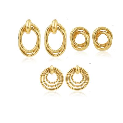 China New Arrival Metal Cutout Gold Earrings Cute Irregular Geometric Hip Circle Big Circle Earrings for sale