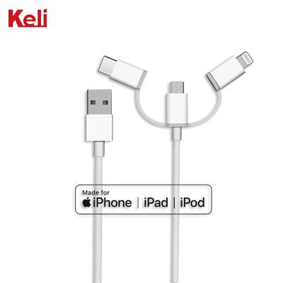 China Wholesale MP3/MP4 Player 3 In 1 USB Charging Cable To Type To C Lightning Micro Data Cables for sale