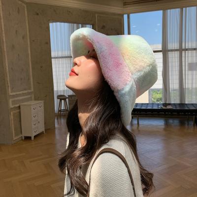 China Hot sale female korean basin striped plush hat rainbow version winter autumn hat hats factory hat wholesale for sale