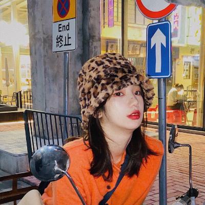 China Han edition hat autumn winter day striped female department is beautiful soft imitate woolen barrel leopard grain plush fisherman warm hats for sale