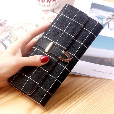 China Fashion Waterproof Triple Women's Long Wallet With Metal Button Elegant Women's Wallet for sale