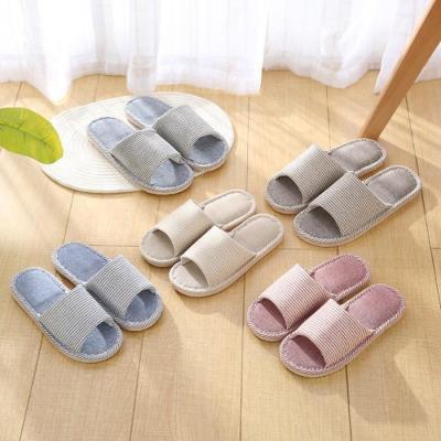 China Fashion Trend Spring And Autumn Striped Canvas Soft Soled Cotton Couples Art Open Toe Cloth Home Slippers Casual Non-slip Floor Shoes for sale