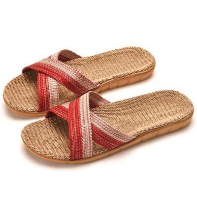 China Fashion Trend Summer Unisex Comfortable Anti-skid Cotton Canvas Open Toe Cross Band Flat Shoes Home Indoor Sandals for sale