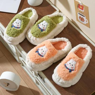 China Fashion trend autumn and winter cartoon rabbit couples cotton slippers men and women plush home indoor non-slip thick warm soled shoes for sale