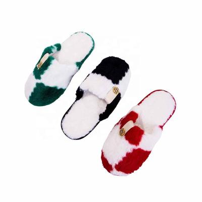 China 2023 Fashion Trend Plush Faux Rabbit Fur Indoor Fluffy Rabbit Hair Color Warm Plush Button Slippers Fall Winter Mix Fall Winter for sale