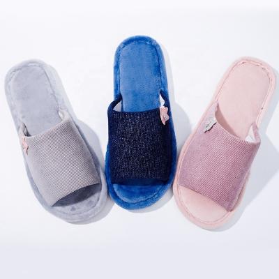 China Fashion Trend Women Soft And Comfortable Corduroy Flannel Home Slippers Non Slip Open Toe House Shoes For Indoor Wooden Floor for sale