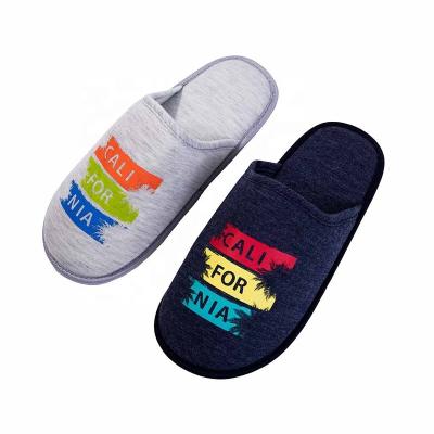 China Autumn and winter lightweight home cotton printed letter slippers for men's indoor flannel thermal shoes for sale