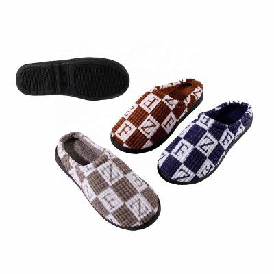 China Fashion Trend Men's Bedroom Slippers Memory Foam Corduroy Plaid Letter Cotton Slipper Non-slip Indoor Shoes for sale