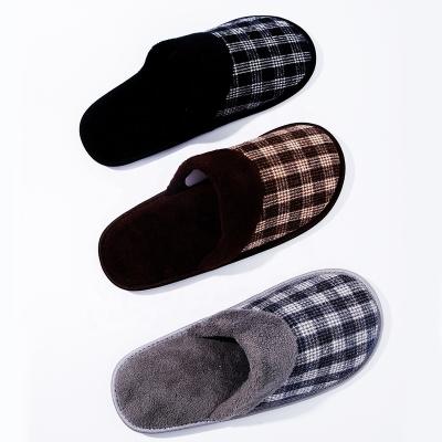 China Fashion trend comfortable home cotton slippers for men in autumn and winter velvet indoor coral lattice keep warm non-slip shoes for sale