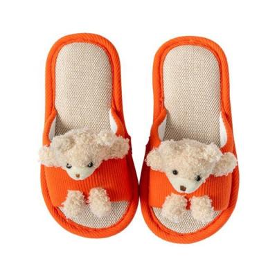 China Cartoon Flat Children's Cotton Linen Shoes Summer Non-slip Comfortable Breathable Sandals Bear Cute Home Canvas Open Toe Slippers for sale