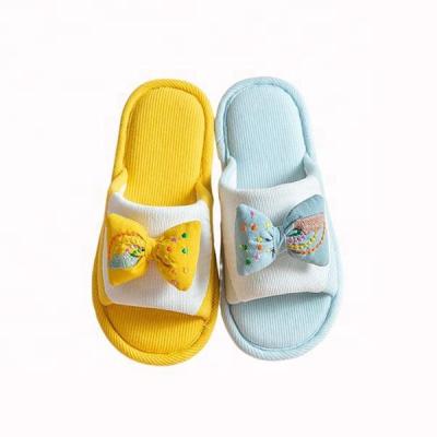 China New Flat Children's Cartoon Bow Tie Cotton Home Slippers Comfortable Non-slip Indoor Flat Shoes for sale