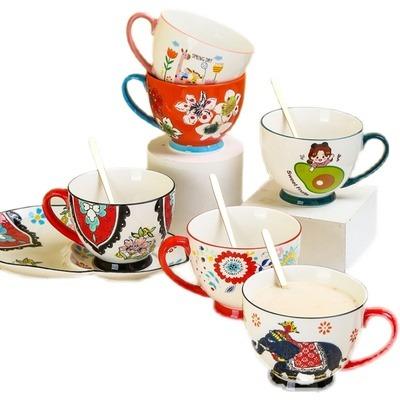 China Creative Polish Hand Painted Ceramic Oatmeal Milk Coffee Mug Breakfast Cup Dish Set Viable Home Viable Beautiful for sale