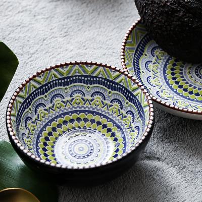 China Viable Hand Painted Bohemian Style Dinnerware Set Undercoat Color Ceramic Technology for sale