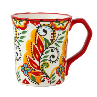 China Bohemian style ceramic mug viable morden luxury with cup cover and spoon, strong color and high temperature resistance for sale