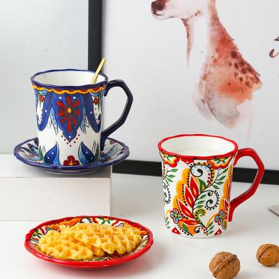 China Sustainable Ceramic Mug With Large Capacity And Bohemian Style Milk Mug And Coffee Mug for sale