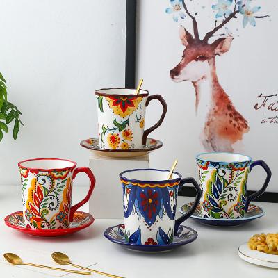 China Ceramic Sustainable Best Selling Mugs With Spoon And Cup Holder Has Style Bohemian Elements for sale