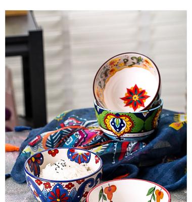 China Sustainable Bohemian style ceramic bowl with large capacity is suitable for family use for sale