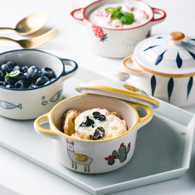 China Small Sustainable Cool Ceramic Bowl With Cover Set Lovely Mini Small Capacity Suitable For Family Gatherings for sale