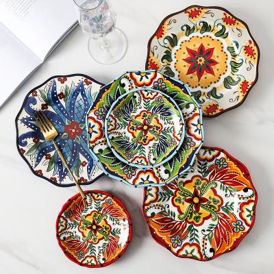 China The sustainable bohemian style disk pattern dish is gorgeous and suitable for diary and banquet for sale