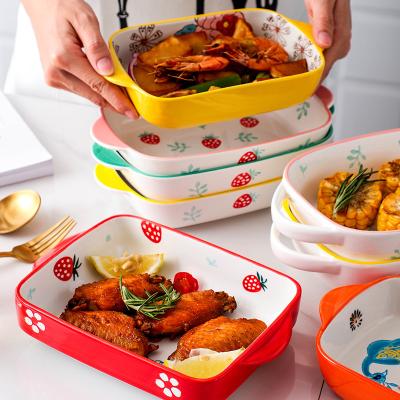 China Sustainable Hot Selling Rectangular Square Dish Baking Tray With Ears To Prevent Scalding, Strong Protection for sale