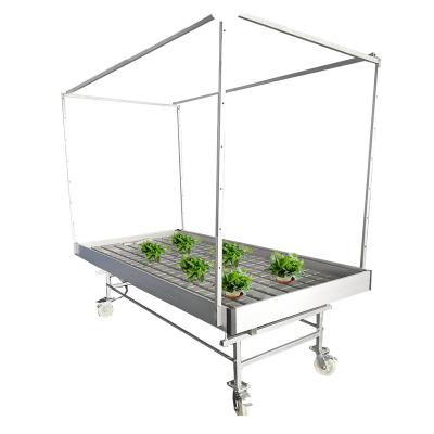 China Seedling Aluminum Alloy Frame ABS Plastic Ebb Flow Tray Rolling Growing Benchtop for Greenhouse for sale