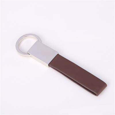 China Zinc Alloy Metal Leather Rectangle Leather Key Chain With Custom Logo for sale