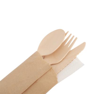 China Restaurant Knife Fork Spoon Eco Friendly Degradable Disposable Wooden Cutlery Set for sale