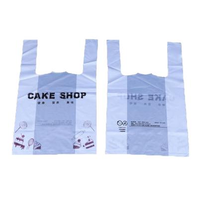 China Customized Printing Biodegradable Logo Private Store Shopping Vest Plastic Bag Biodegradable Durable Translucent Cake for sale