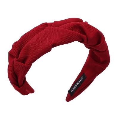 China Daily Life Headband Women's Style New Pleated Retro Wide Clip Fashion Hair Solid Color Edge Headband for sale