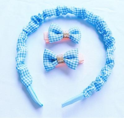 China Decoration boutique fashion bow hair bands, hair clips, scrunchie set handmade soft plaid non slip women wide edge fabric headband girls for sale