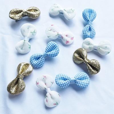 China Daily lifestyle cute sparkle glitter bow hair clips, small fresh floral hair clip, pastoral style hair clip. For cute kid girls princess for sale