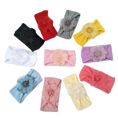 China FOR 0-8YEARS KIDS hot sales soft elastic baby headband wrap with flower. Baby Hair Accessories Nylon Various Color Head Wrap for sale