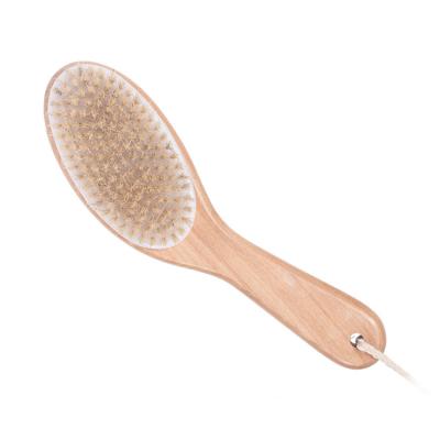 China All Natural Bath Shower Scrub Exfoliator Exfoliating Exfoliating Boar Bamboo Wooden Bristle Brush Body Dry Brush With Curved Handle for sale