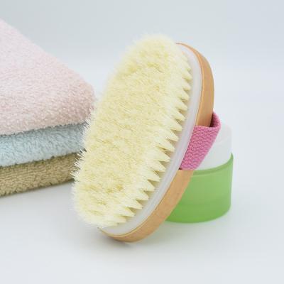 China All Natural High Quality Bamboo Wood Oval Dry Skin Body Brush Nylon Stiffen Bath Body Brush for sale