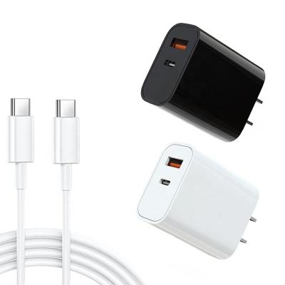 China Mobile Phone Amazon Hot Sale Dual A+C iPhone Charger 20W MAx Portable US Plug Wall Charger With C-C Cable for sale