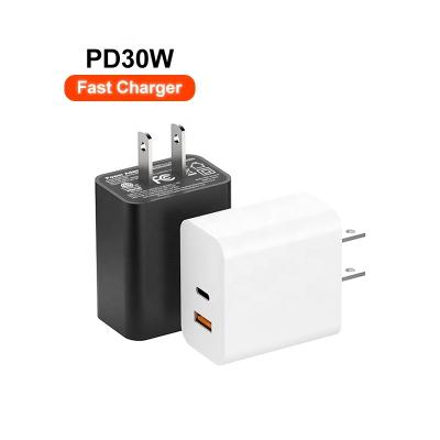 China Phone and Tablet FCC/ETL PD30W QC3.0 Mobile Phone Charge with Dual Ports Fast Charger For iPhone Tablet PC for sale